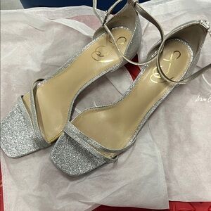 Elegant Silver Strappy Sandals Sam Edelman size 9 1/2  kitten heel